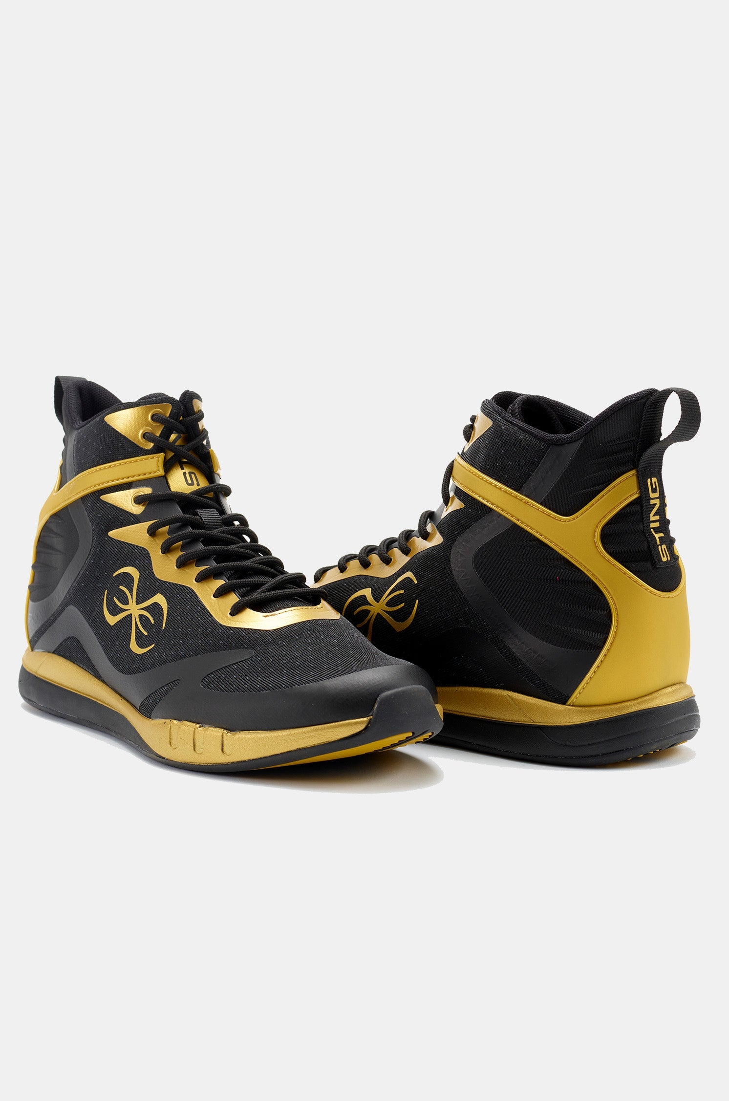 black front and black boxing shoes
