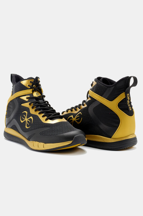 black front and black boxing shoes